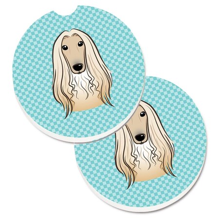 Carolines Treasures Checkerboard Blue Afghan Hound Set of 2 Cup Holder Car Coaster BB1182CARC